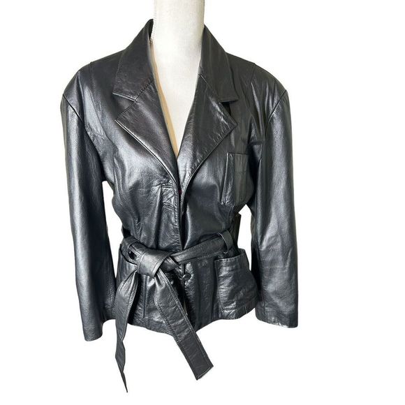 Women's Black Leather Jacket from Wilsons. Fully lined in black satin. - Picture 2 of 14